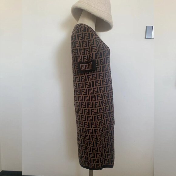 Fendi Brown Cotton Logo Jacquard Stretch Midi Dress - Picture 10 of 14